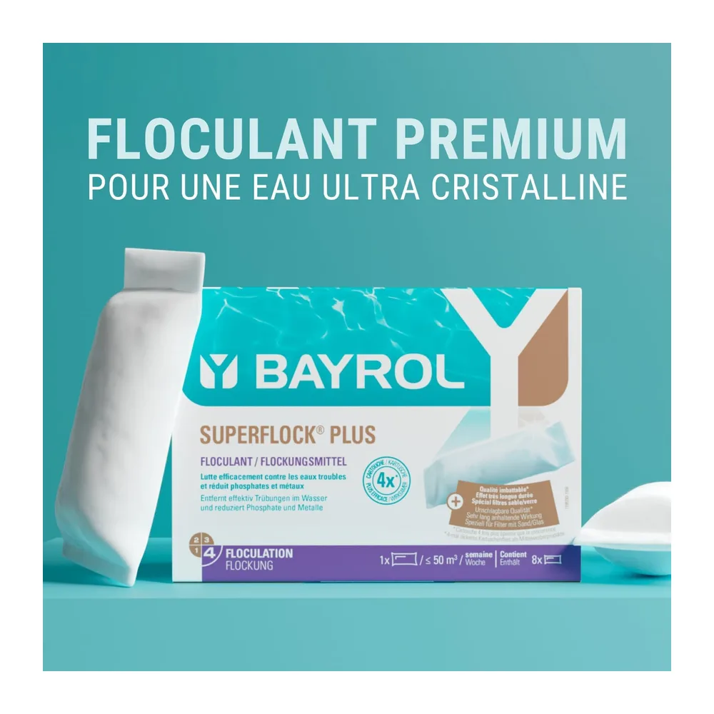 BAYROL Superflock Plus 1 kg - Floculant Piscine pour Filtre à Sable/Verre - Formule avec
