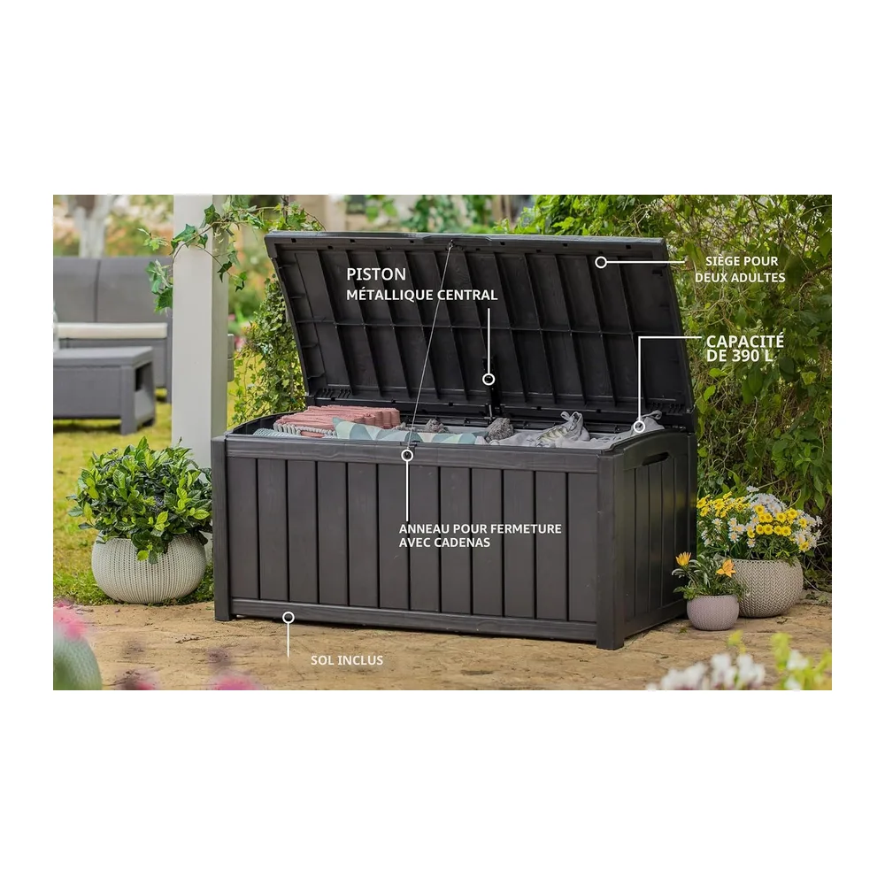 KETER Coffre de rangement extérieur PVC GLENWOOD - 390 litres