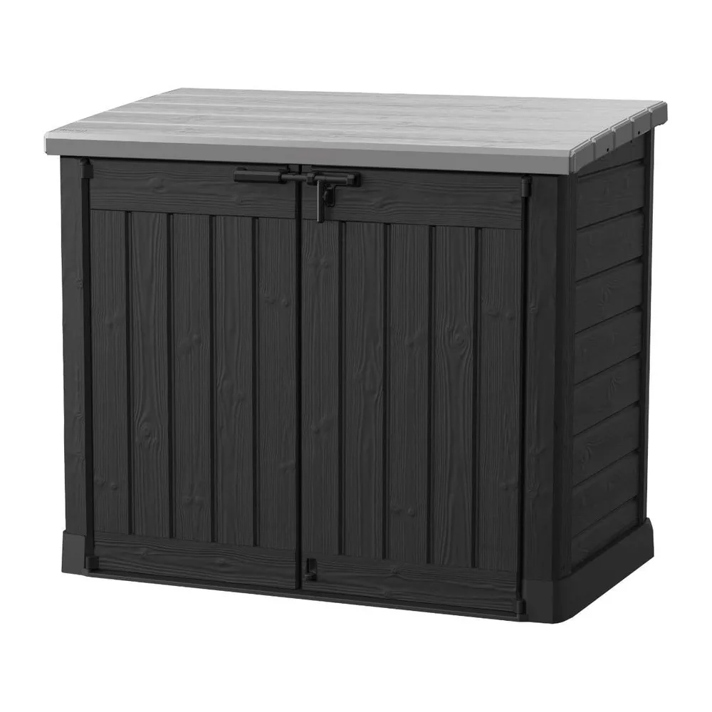 KETER Coffre de rangement extérieur en résine 1200 litres Noir et gris Range Poubelles ou