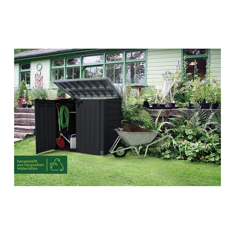 KETER Coffre de rangement extérieur en résine 1200 litres Noir et gris Range Poubelles ou