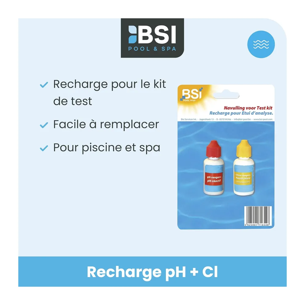 BSI - Recharge Pour Testeur pH Et Chlore - Permet De Mesurer Le pH Comme Chlore