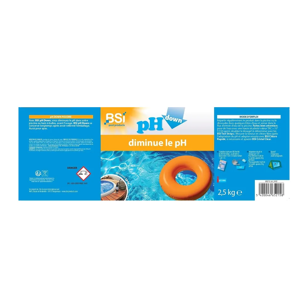 BSI - ph moins - Poudre - Pour diminuer et stabiliser le pH de la piscine ou du spa - pH