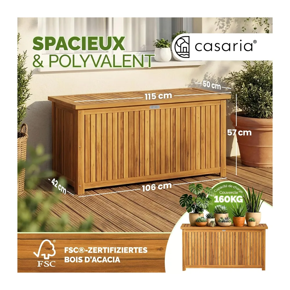 Casaria Coffre de Jardin Extérieur 205 L en Bois d'Acacia