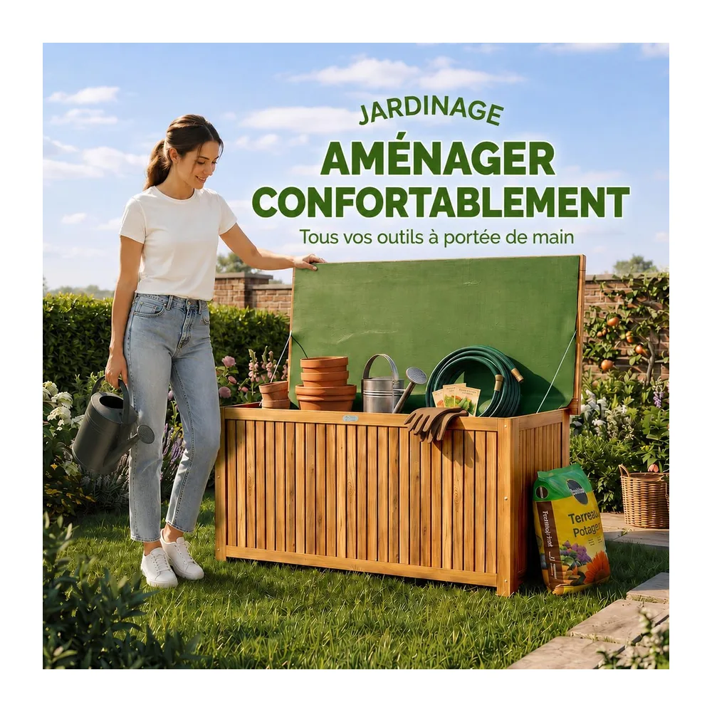 Casaria Coffre de Jardin Extérieur 205 L en Bois d'Acacia