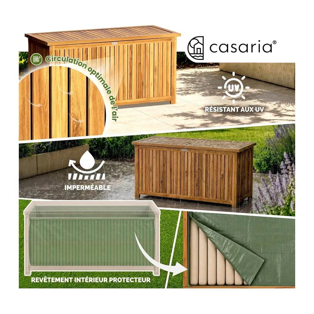 Casaria Coffre de Jardin Extérieur 205 L en Bois d'Acacia
