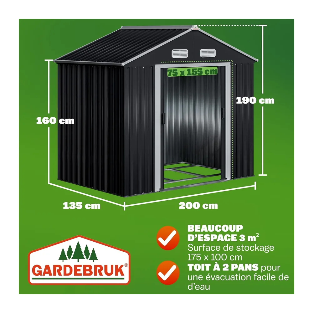 GARDEBRUK Abri de Jardin métal XL Anthracite