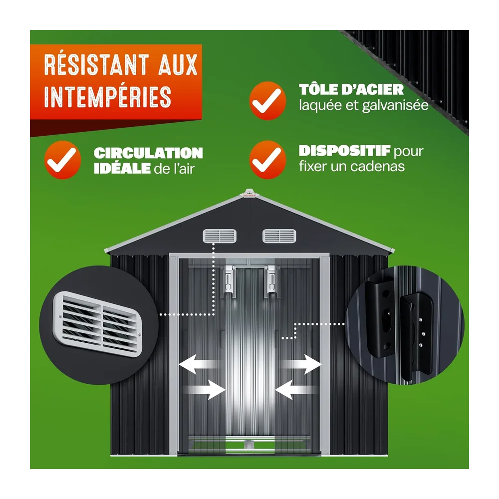 GARDEBRUK Abri de Jardin métal XL Anthracite