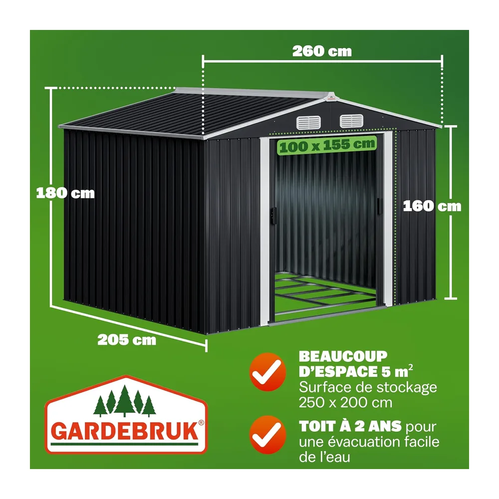 GARDEBRUK Abri de Jardin métal XXL Anthracite