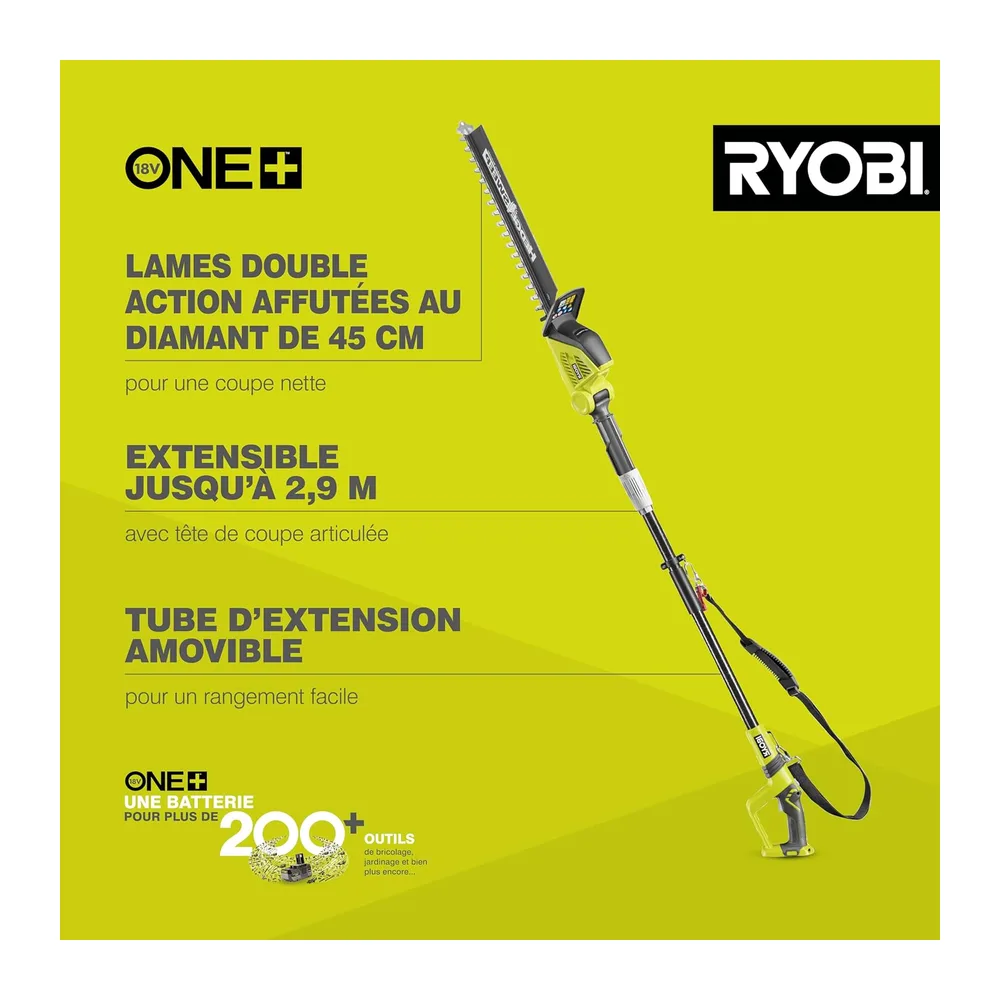 RYOBI - Taille-Haies sur Perche 18 Volts One+™ + Extension (sans Batterie) - OPT1845
