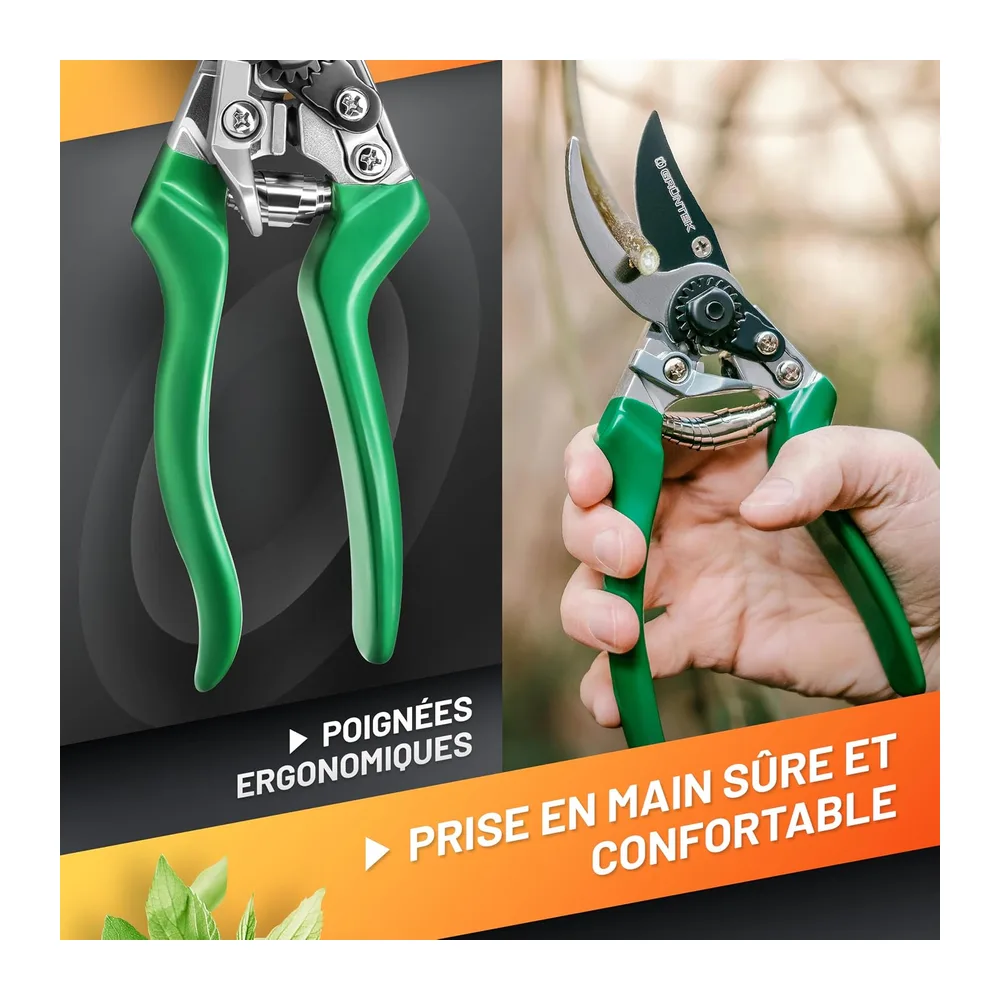 GRÜNTEK Sécateur de Jardin Professionnel Ciseaux à Fleurs Cisaille à Lame