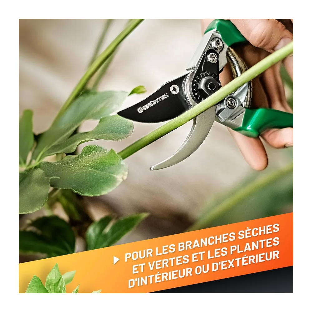 GRÜNTEK Sécateur de Jardin Professionnel Ciseaux à Fleurs Cisaille à Lame