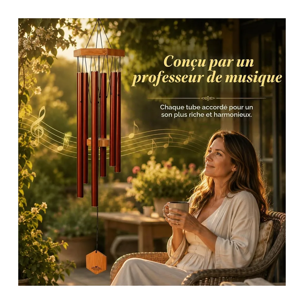 UpBlend Outdoors Carillon éolien pour extérieur – Carillon éolien Rouge cuivré de 73,7 cm pour l'extérieur, Carillon à Vent Zen pour l'extérieur, Carillon à Vent décoratif pour Maman, Grand-mère