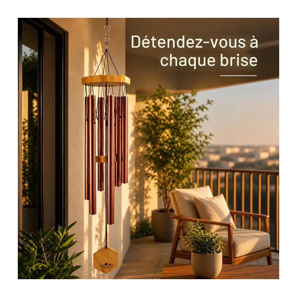 UpBlend Outdoors Carillon éolien pour extérieur – Carillon éolien Rouge cuivré de 73,7 cm pour l'extérieur, Carillon à V