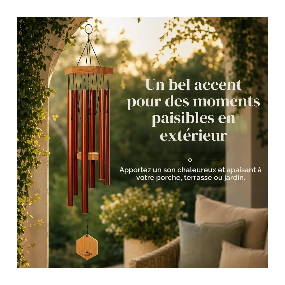 UpBlend Outdoors Carillon éolien pour extérieur – Carillon éolien Rouge cuivré de 73,7 cm pour l'extérieur, Carillon à V