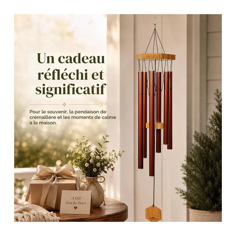 UpBlend Outdoors Carillon éolien pour extérieur – Carillon éolien Rouge cuivré de 73,7 cm pour l'extérieur, Carillon à V
