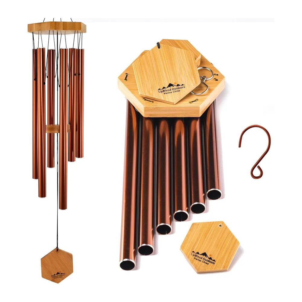 UpBlend Outdoors Carillon éolien pour extérieur – Carillon éolien Rouge cuivré de 73,7 cm pour l'extérieur, Carillon à V