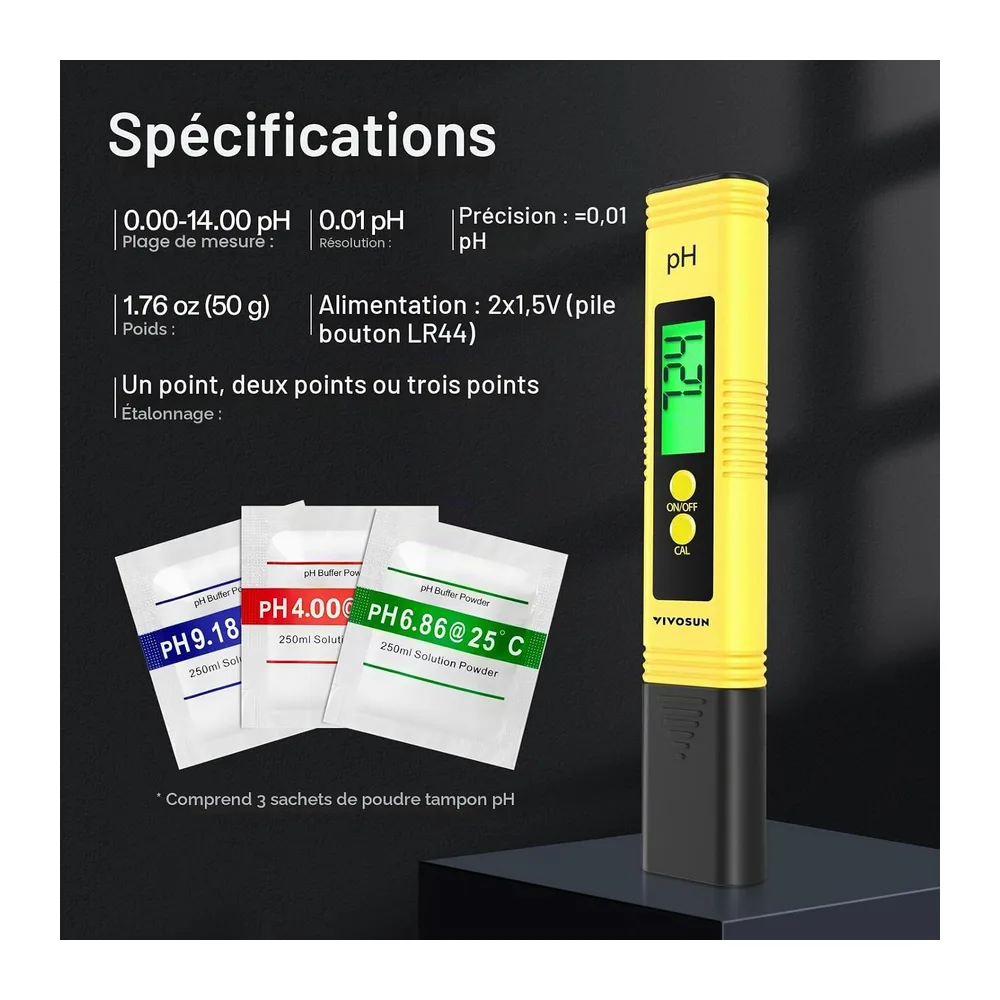 VIVOSUN pH Mètre Numérique, Testeur pH Mètre de Type Stylo Haute Précision 0,01 pH pour Culture Hydroponique, PH Mètre Numérique Boisson Domestique, Piscine et L'aquarium, Certifié UL