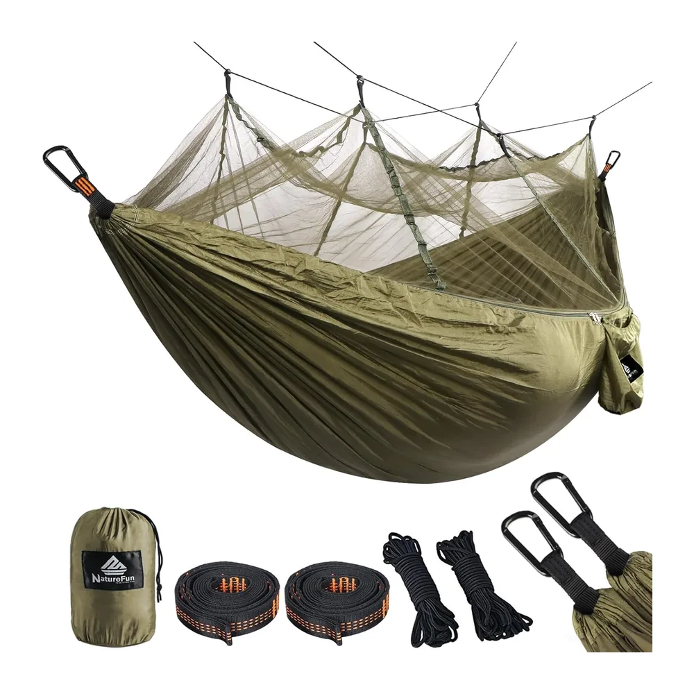 NatureFun Hamac ultra-léger de voyage Camping | 300 kg Capacité de charge,(275 x 140 cm) respirante, nylon à parachute à séchage rapide | 2 x Mousquetons de qualités,4 x sangles de nylon Inclus