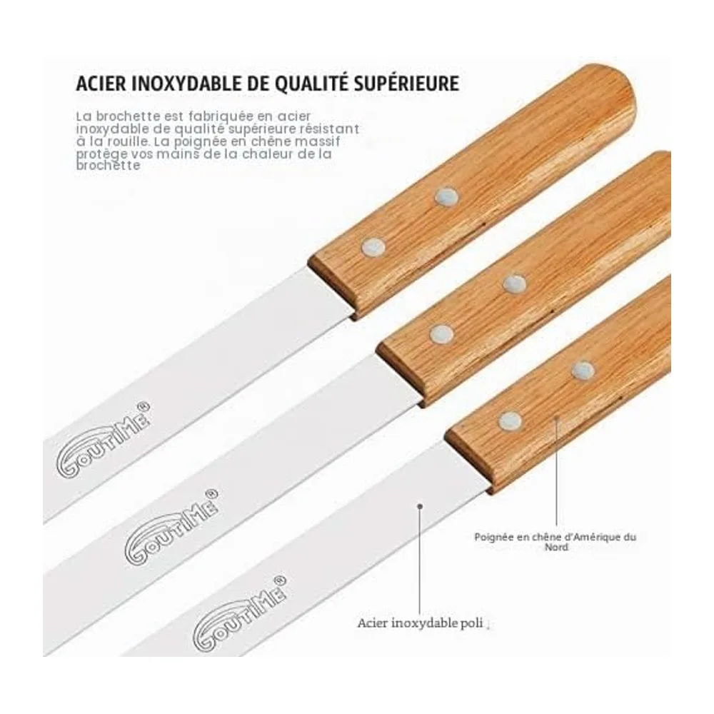 Goutime Brochettes de Barbecue 60 cm Extra Longues en Acier Inoxydable