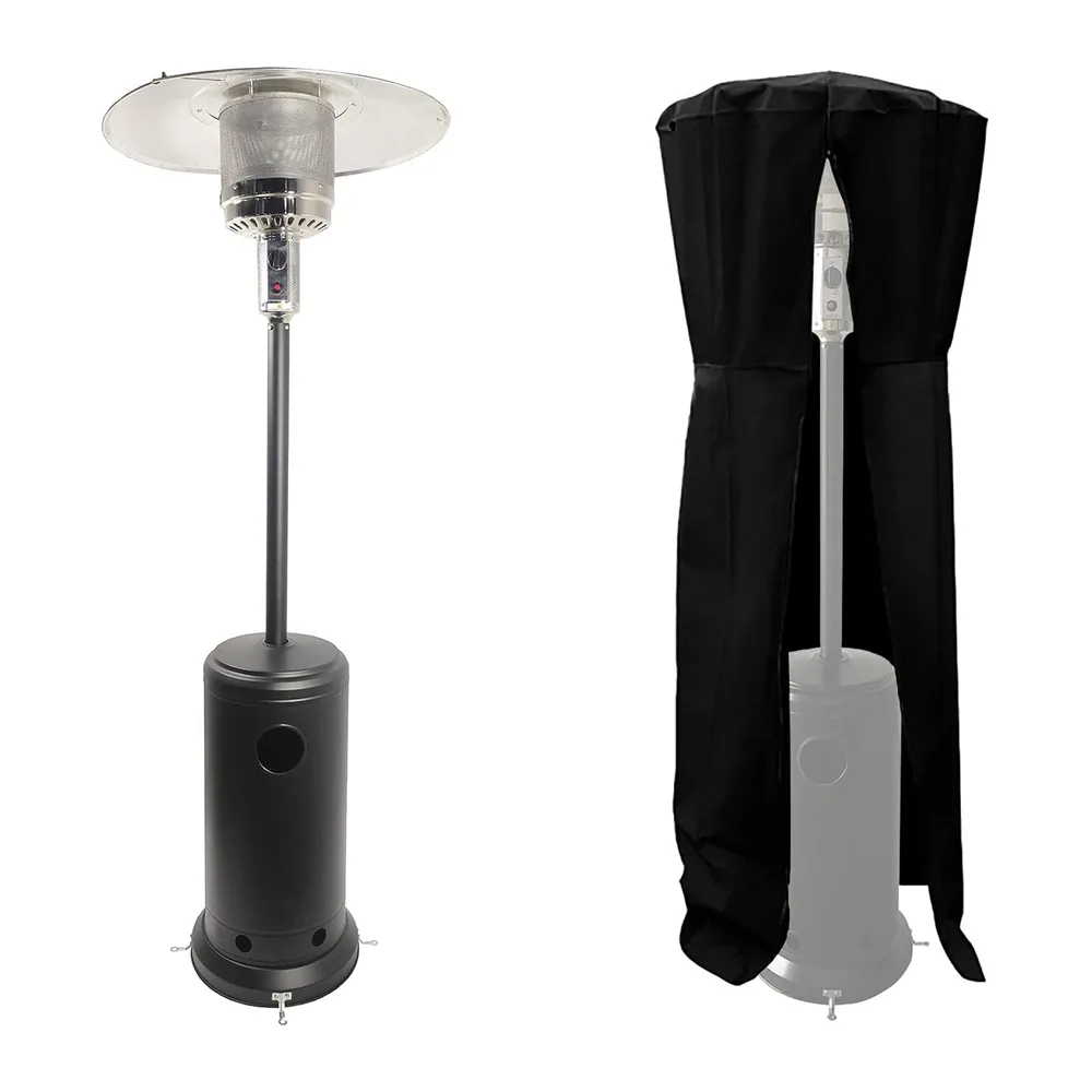 Parasol chauffant OSLO - chauffage d'extérieur au gaz en acier noir + housse de protection