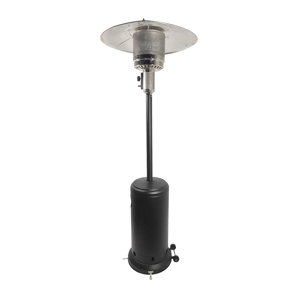 Parasol chauffant OSLO - chauffage d'extérieur au gaz en acier noir + housse de protection