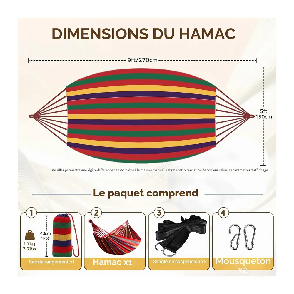 ANYOO Hamac d'extérieur de Camping Toile Portable avec Sangles pour Arbres