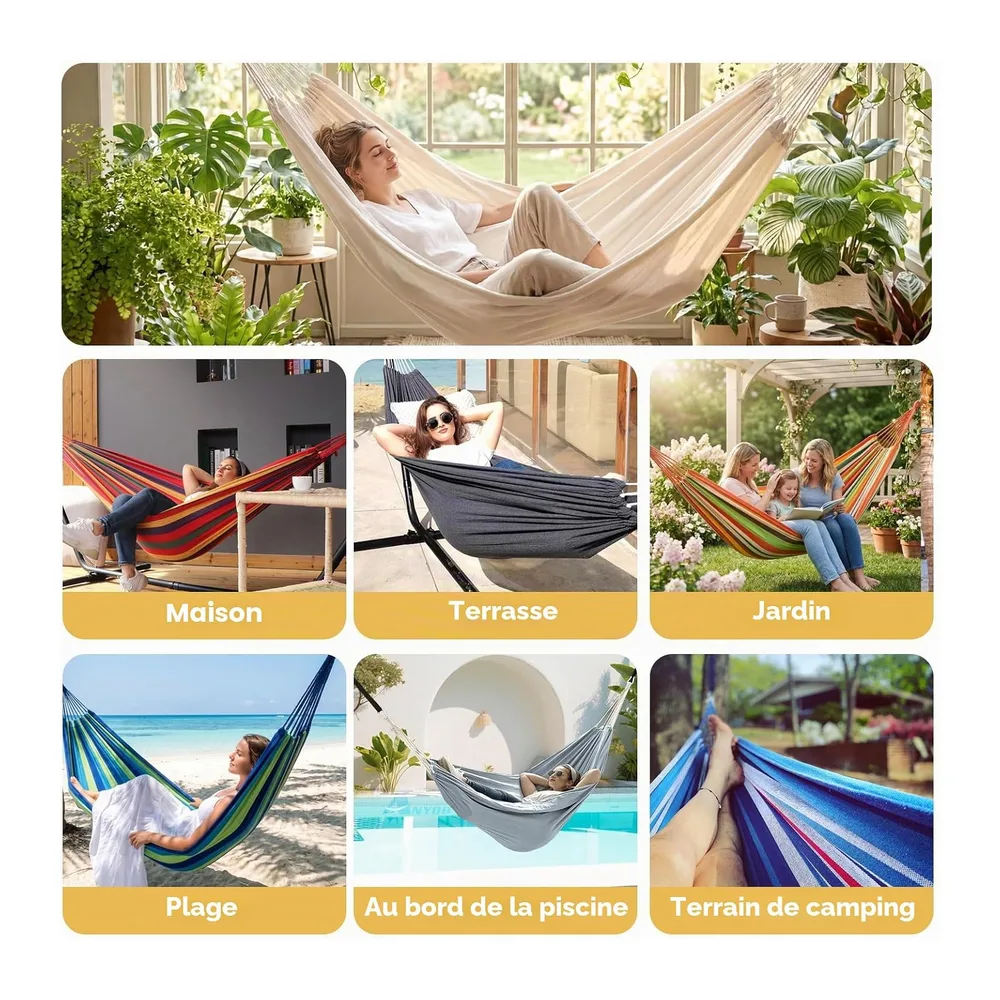 ANYOO Hamac d'extérieur de Camping Toile Portable avec Sangles pour Arbres