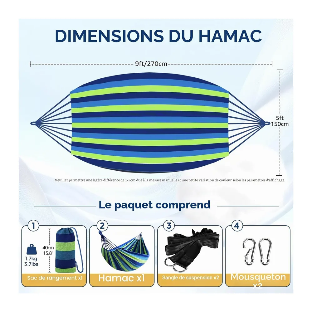 ANYOO Hamac d'extérieur de Camping Toile Portable avec Sangles pour Arbres