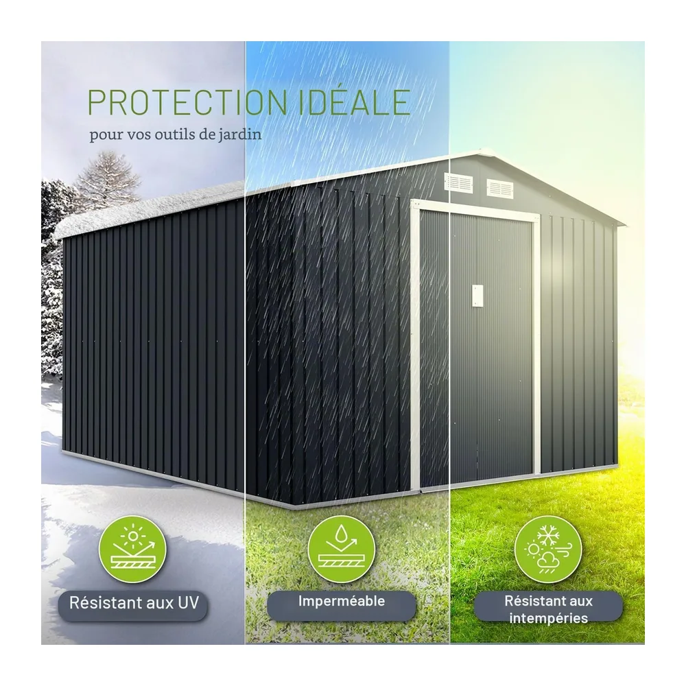 Juskys Abri à Outils en métal de 8,9m² avec Toit en Pente, Porte coulissante et Fondation