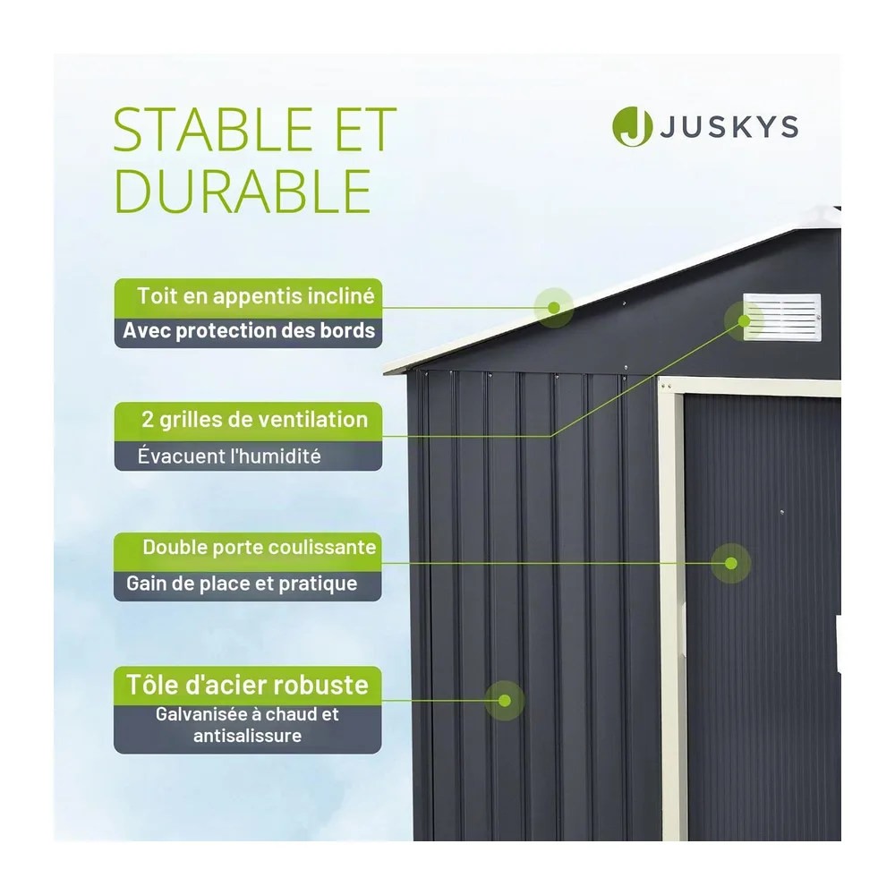 Juskys Abri à Outils en métal de 8,9m² avec Toit en Pente, Porte coulissante et Fondation