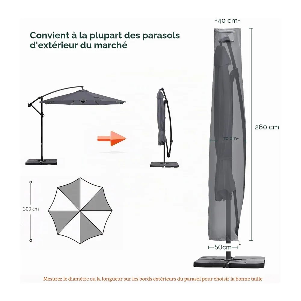 Sekey Housse Parasol Deporte Ultra-Résistante 260x65cm, Tissu Oxford 600D Imperméable Anti-UV avec Tige de Montage et Aerations