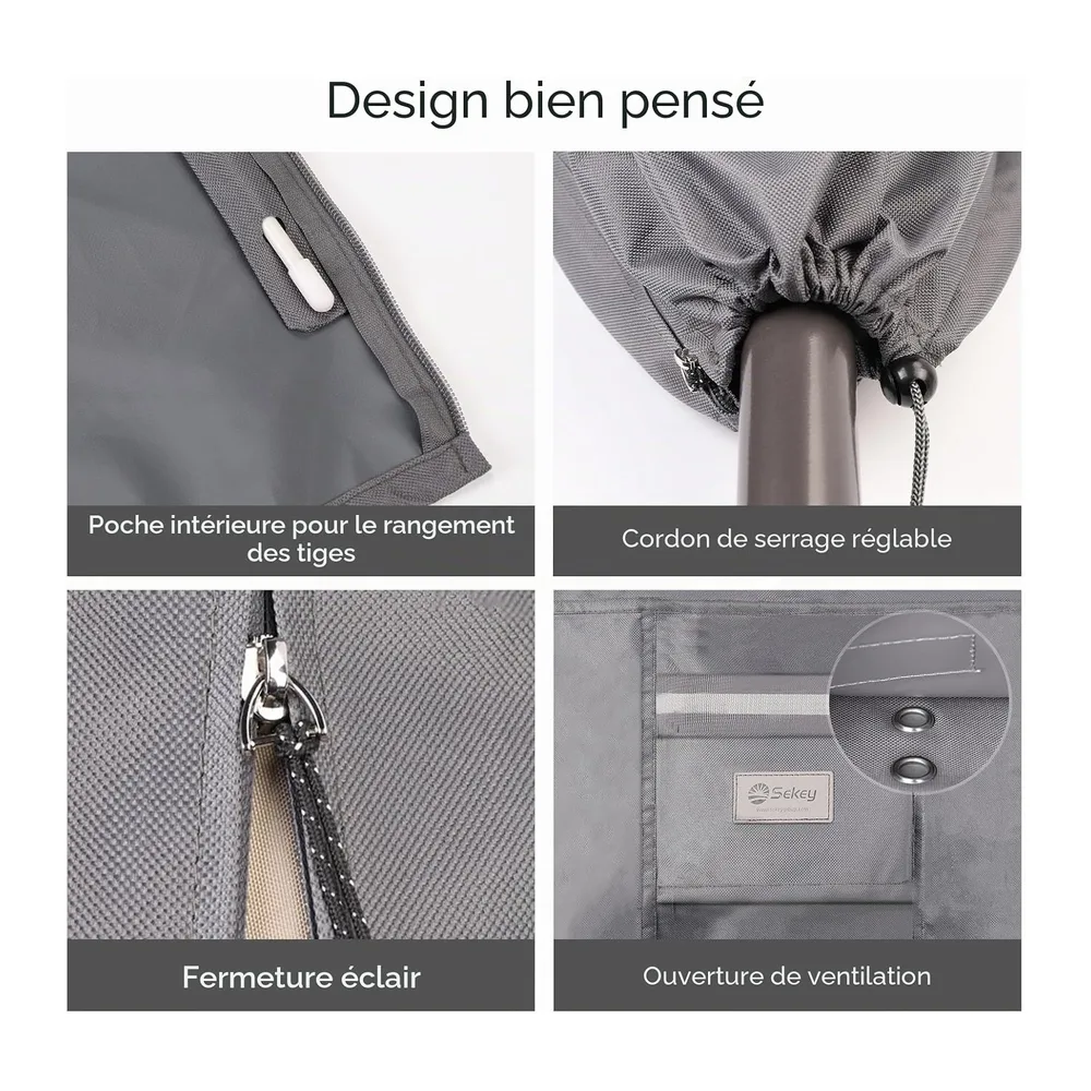 Sekey Housse Parasol Deporte Ultra-Résistante 260x65cm, Tissu Oxford 600D Imperméable Anti-UV avec Tige de Montage et Ae