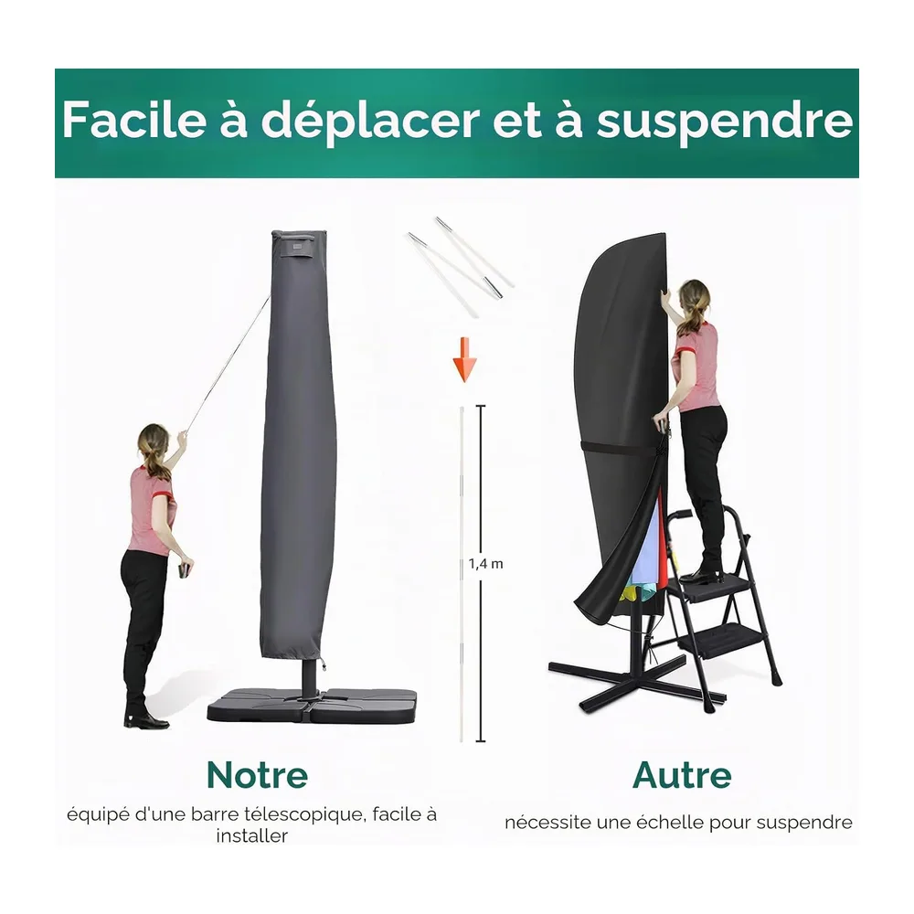 Sekey Housse Parasol Deporte Ultra-Résistante 260x65cm, Tissu Oxford 600D Imperméable Anti-UV avec Tige de Montage et Ae