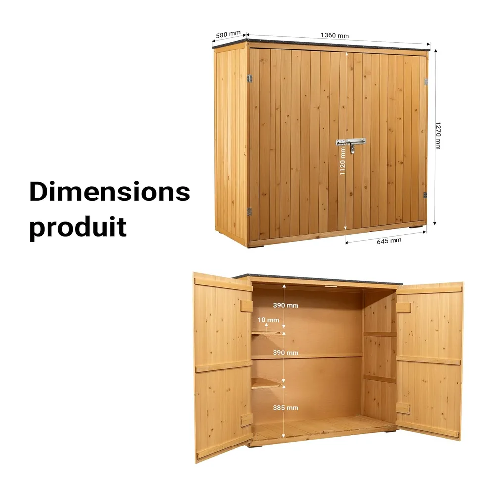 Wiltec Abri de Jardin – 1360 x 580 x 1270 mm – en Bois Verni – avec Toit revêtu par PVC