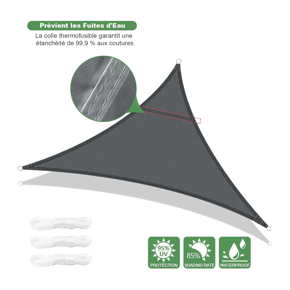 AXT SHADE Voile d'ombrage Imperméable Triangulaire 5x5x5m Toile Ombrage UV Protection