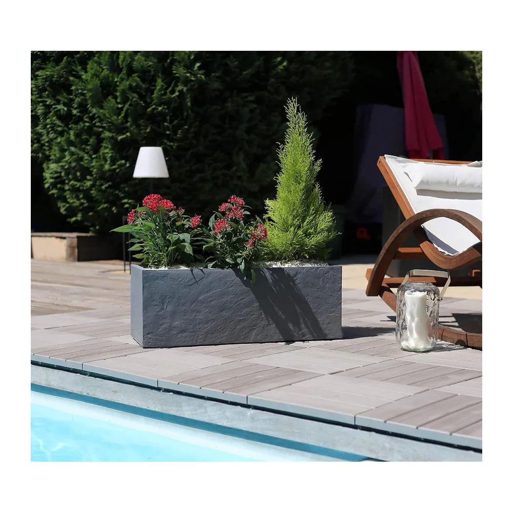 EDA - Jardinière Volcania'Up 57 L - Décor Imitation Pierre - Simple Paroi - Zone de