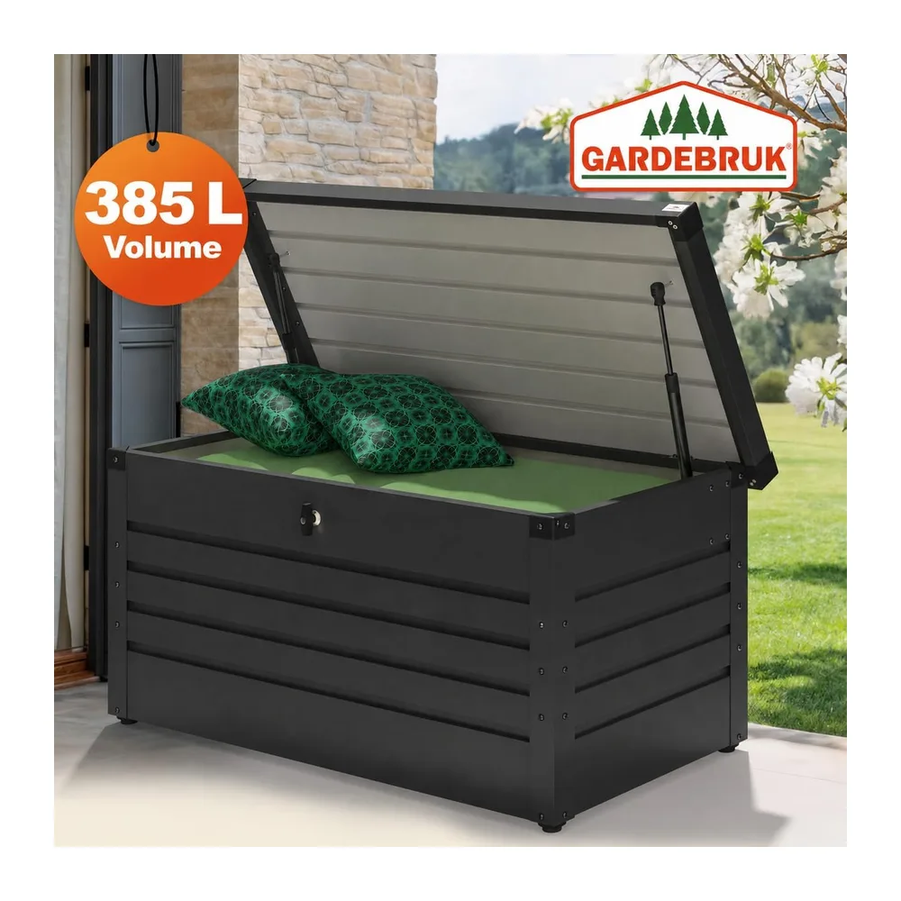 Gardebruk Coffre de rangement en Métal 385L Anthracite avec Vérin à gaz