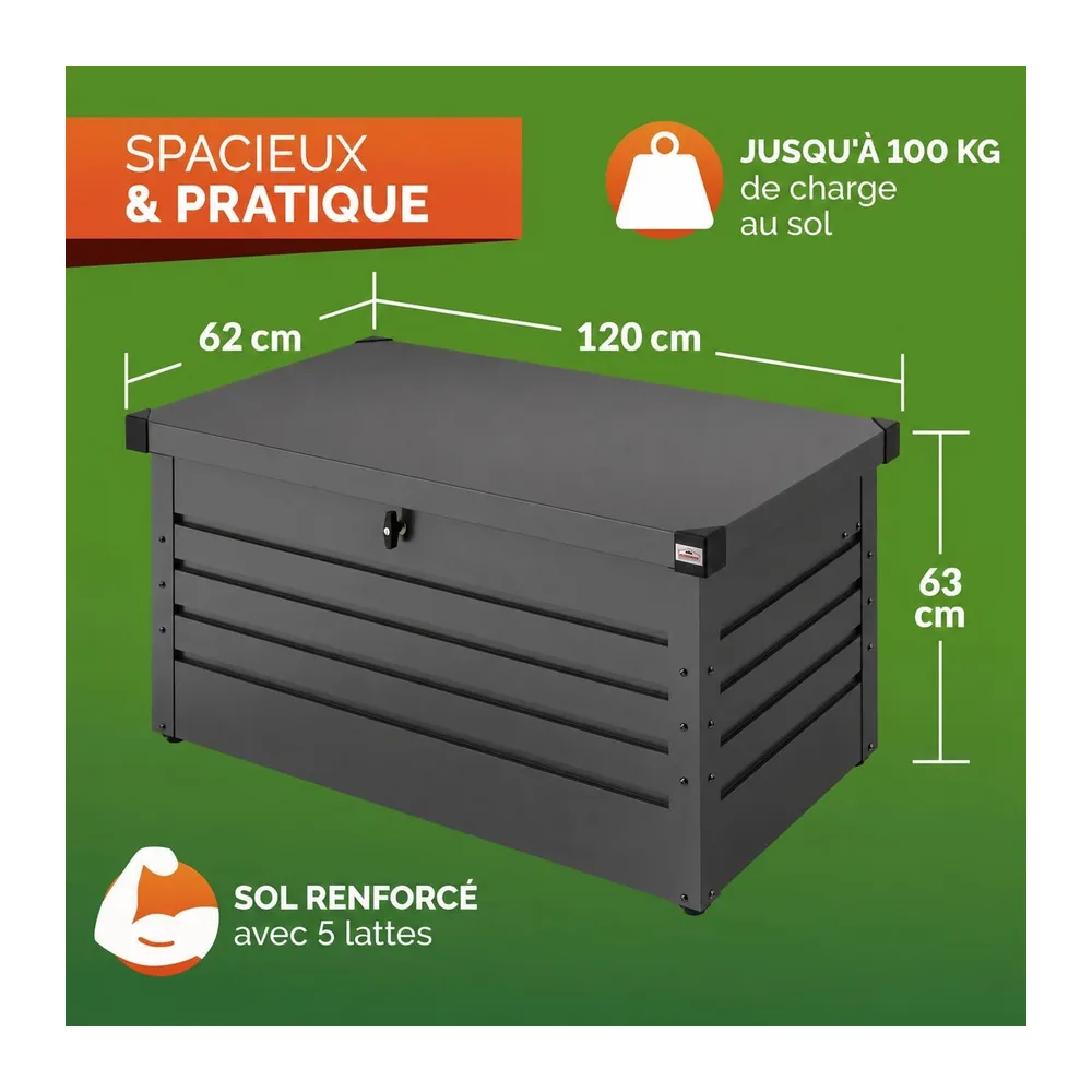 Gardebruk Coffre de rangement en Métal 385L Anthracite avec Vérin à gaz