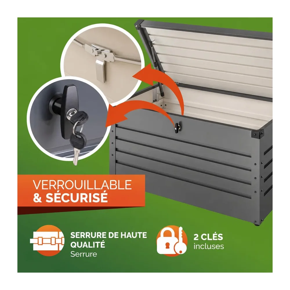 Gardebruk Coffre de rangement en Métal 385L Anthracite avec Vérin à gaz