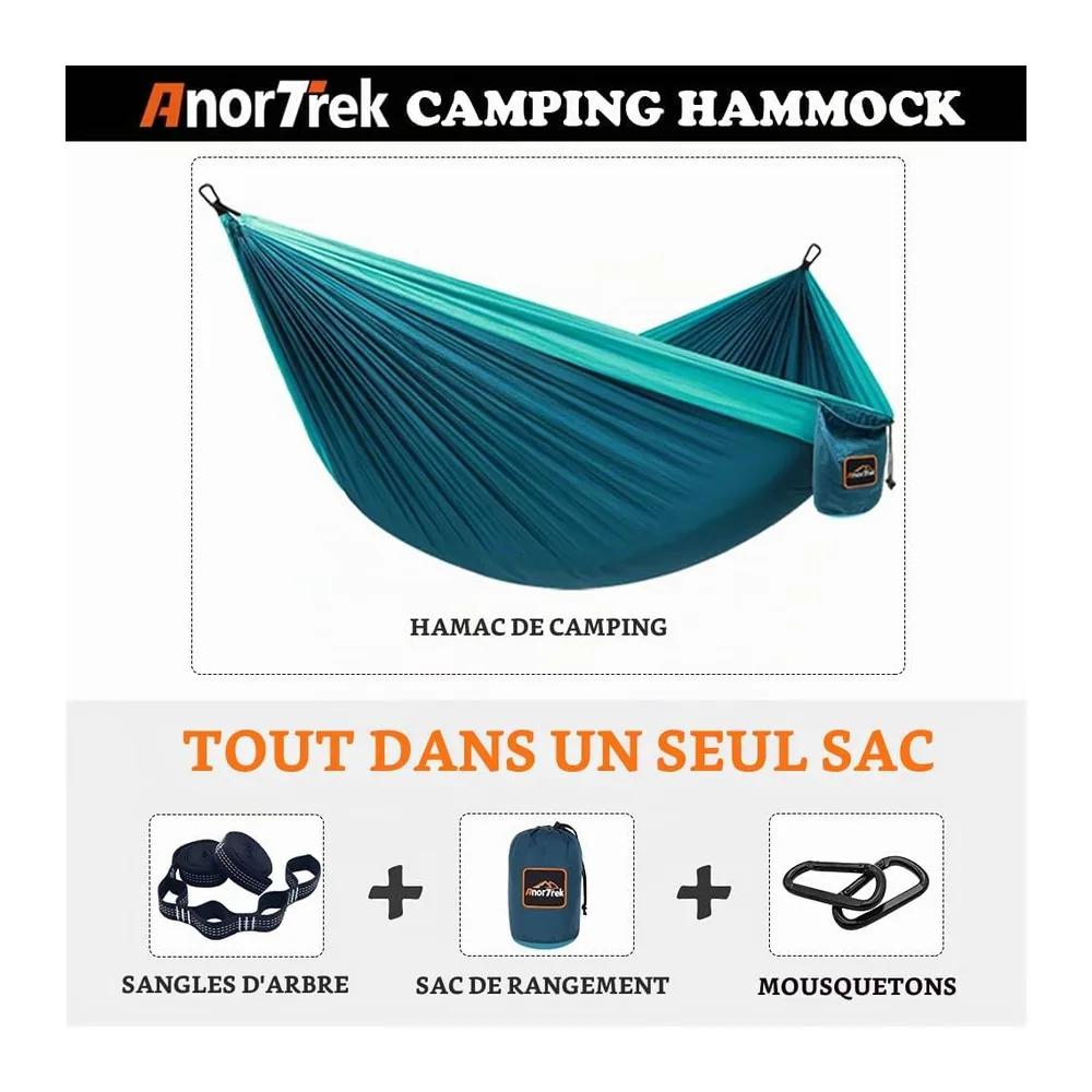 AnorTrek Camping Hammock, hamac de Voyage en Nylon Super léger et Portable avec Deux Sangles d'arbre, pour Le Camping, l