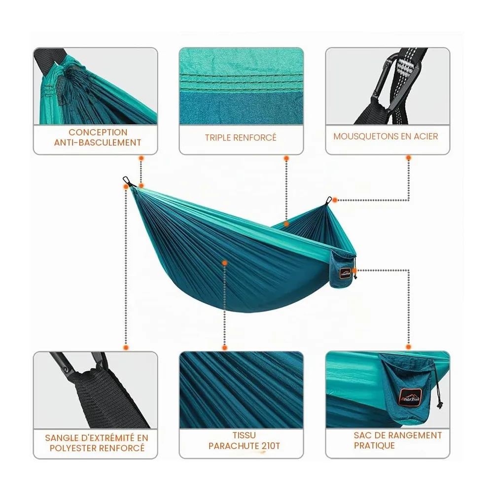 AnorTrek Camping Hammock, hamac de Voyage en Nylon Super léger et Portable avec Deux Sangles d'arbre, pour Le Camping, l