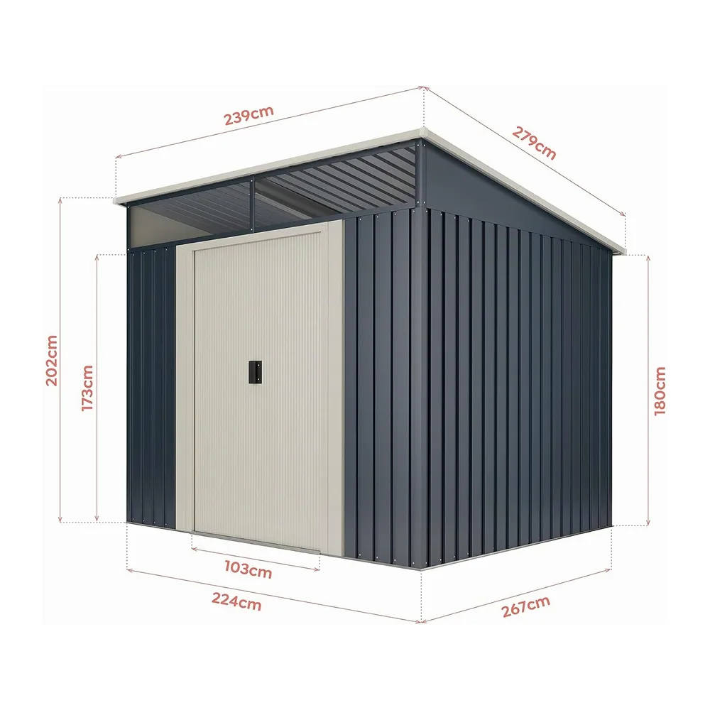 Wasabi - Abri de Jardin Métal 6,6m2 Stark avec fenêtre - Porte coulissante Double - Toit