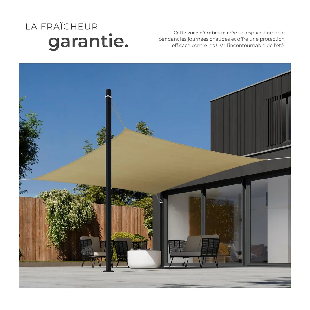tectake® Voile d'ombrage carrée 4x4m Protection Bache Anti UV 50+ Toile ombrage Exterieur