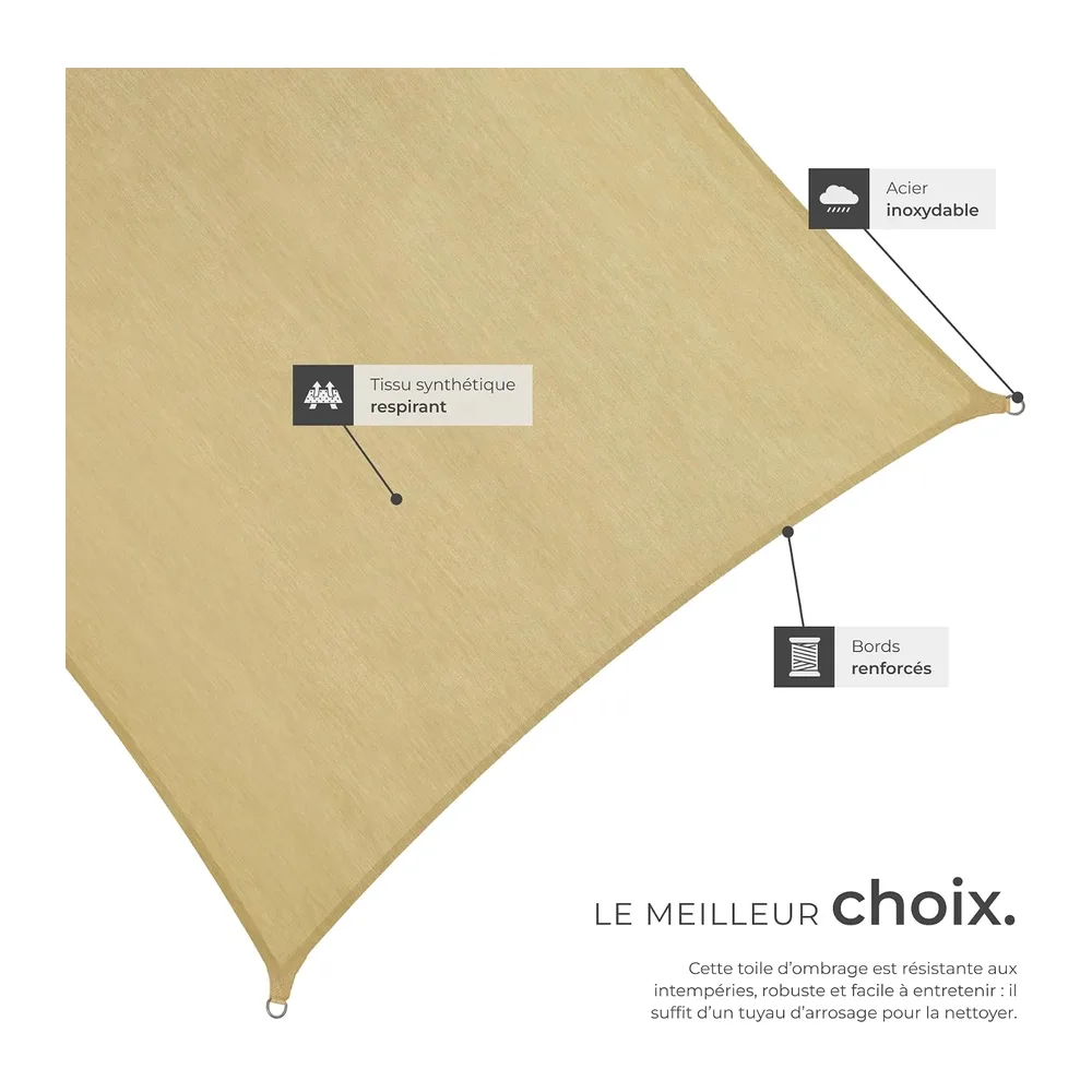 tectake® Voile d'ombrage carrée 4x4m Protection Bache Anti UV 50+ Toile ombrage Exterieur