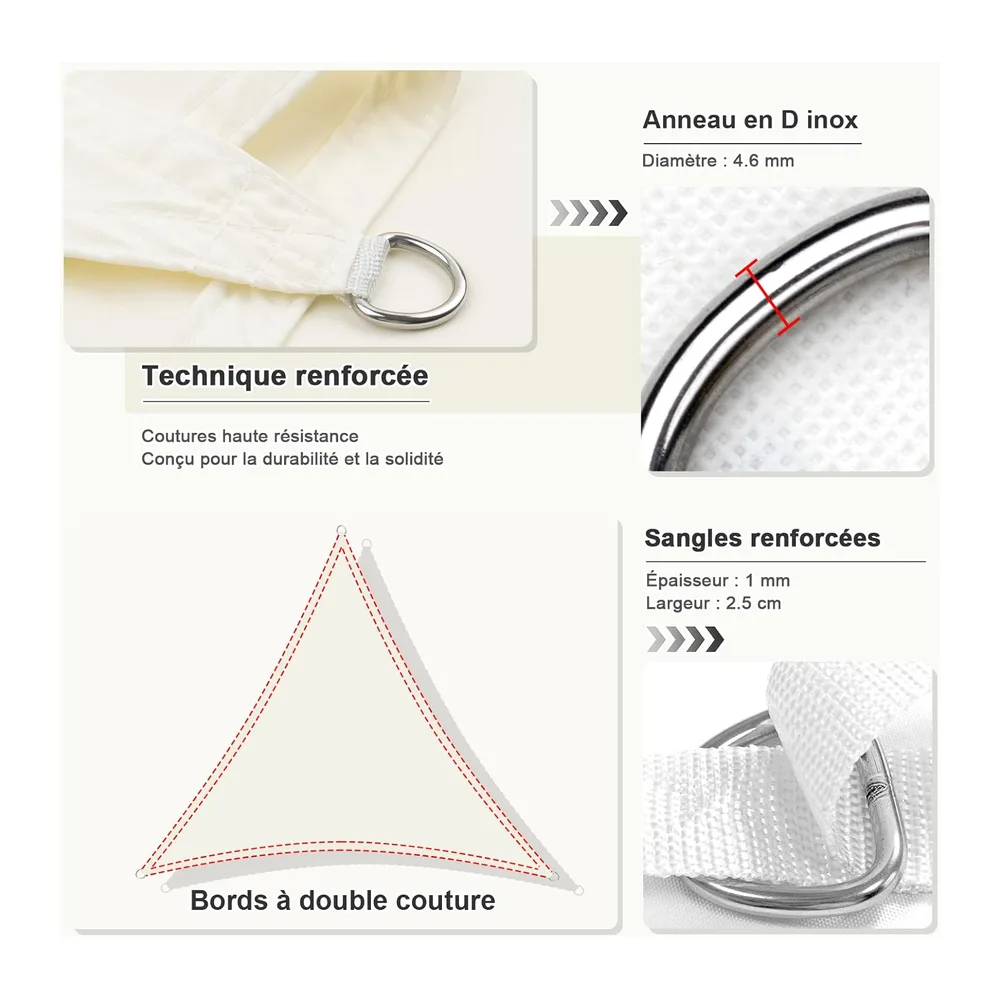 HENG FENG Voile d'ombrage Triangulaire 3x3x3m, Beige