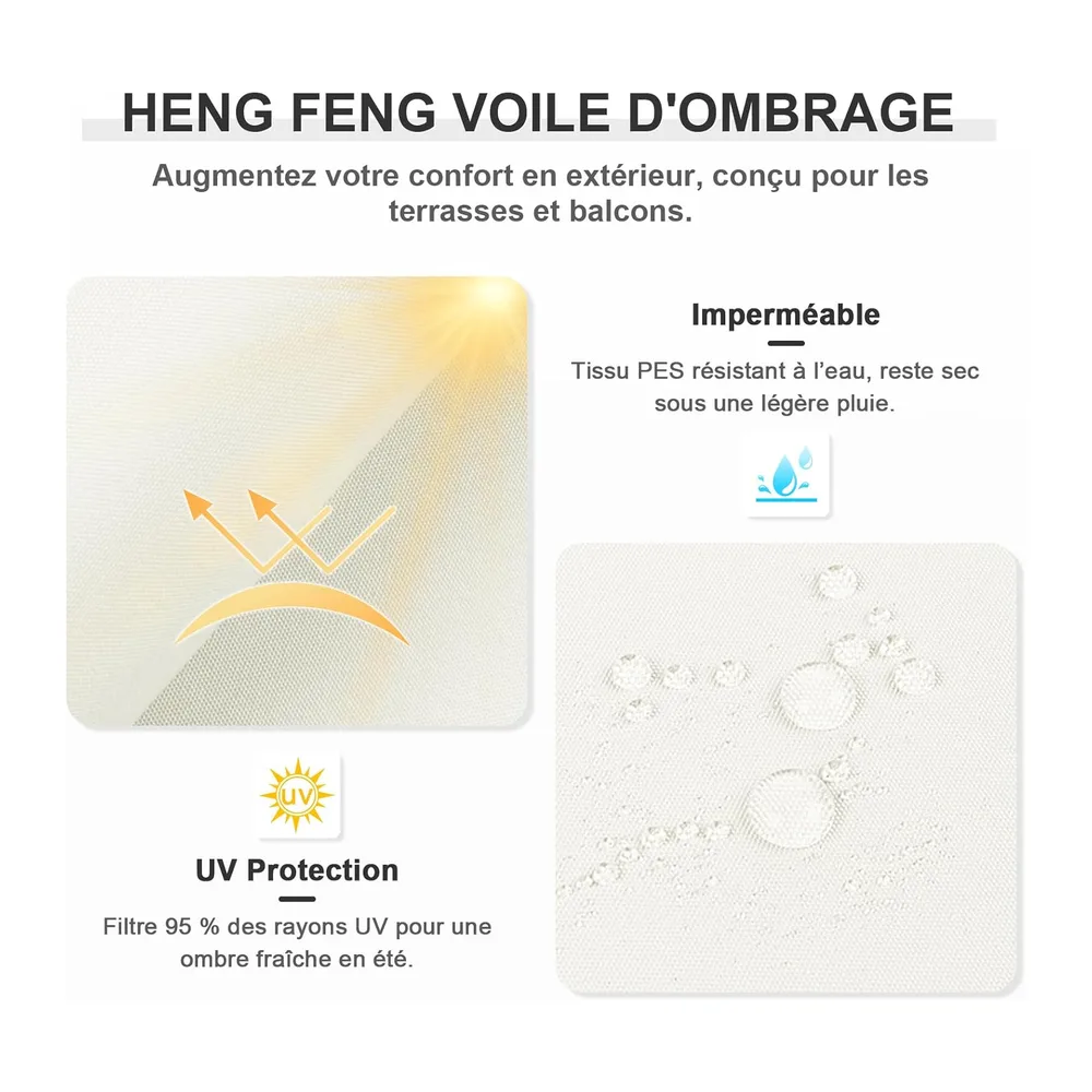 HENG FENG Voile d'ombrage Triangulaire 3x3x3m, Beige