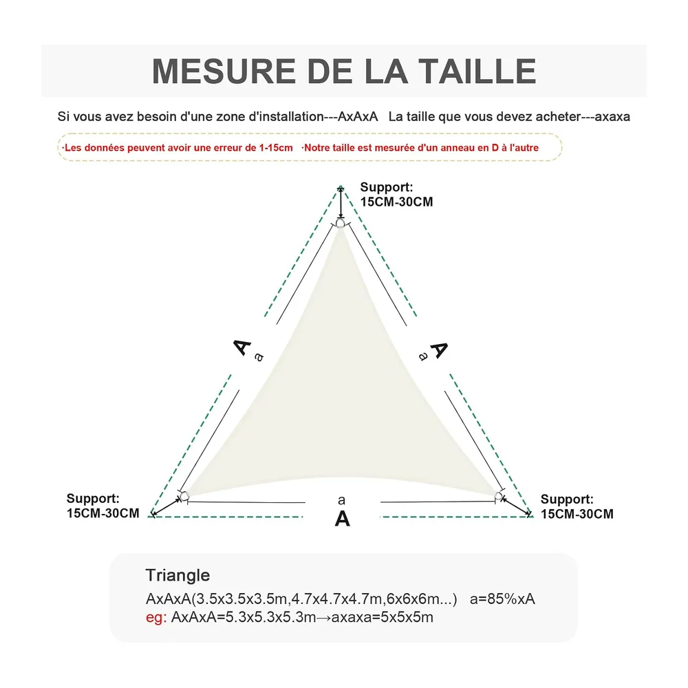 HENG FENG Voile d'ombrage Triangulaire 3x3x3m, Beige