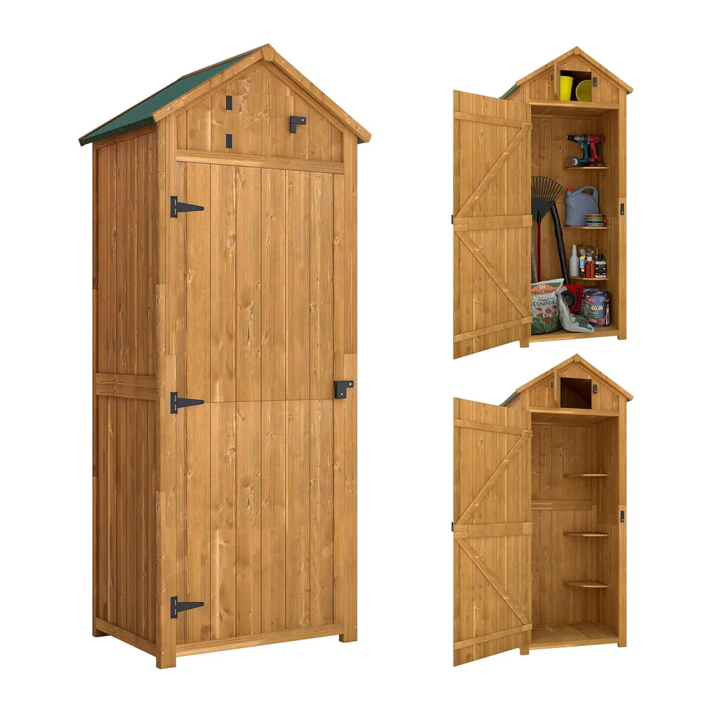Outsunny Armoire Abri de Jardin 3 Étagères 2 Portes 77 x 54 x 179 cm
