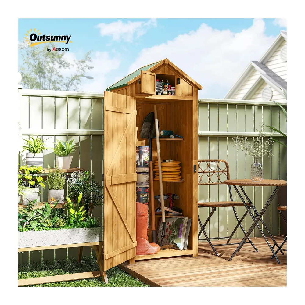 Outsunny Armoire Abri de Jardin 3 Étagères 2 Portes 77 x 54 x 179 cm