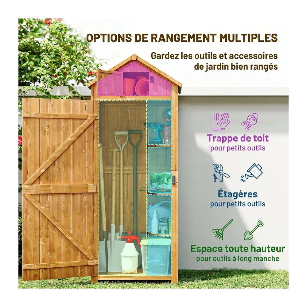 Outsunny Armoire Abri de Jardin 3 Étagères 2 Portes 77 x 54 x 179 cm